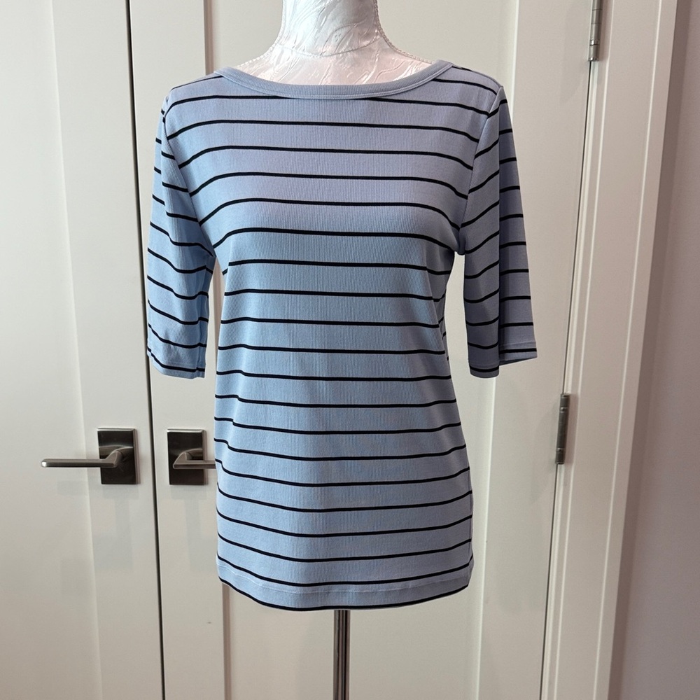 NIC+ZOE Light Blue and Black Striped Tee
